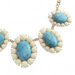 Glam Ivory Turquoise Flower Pendants Statement Necklace